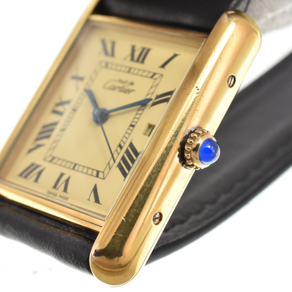 CARTIER Must tank LM W1017454 SV925 (Gold Plated) / Leather gold Dial Quartz Unisex
 Watch C#146916