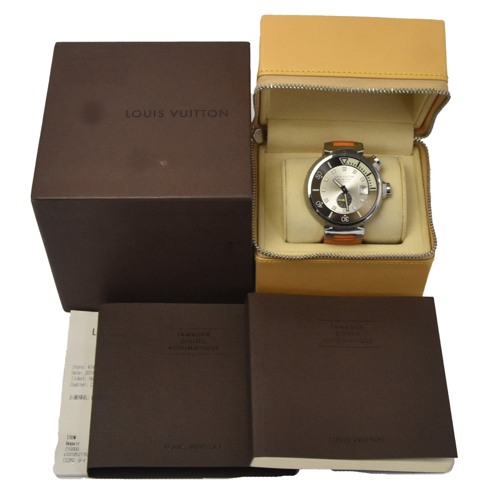 with paper LOUIS VUITTON Tambour Diving Q103M Silver Dial Automatic Men's
 Watch E#146977