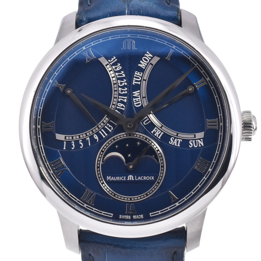 with paper MAURICE LACROIX Masterpiece MP6608-SS001-410-1 Moon Phase Retrograde blue Dial Automatic Men's
 Watch N#146990