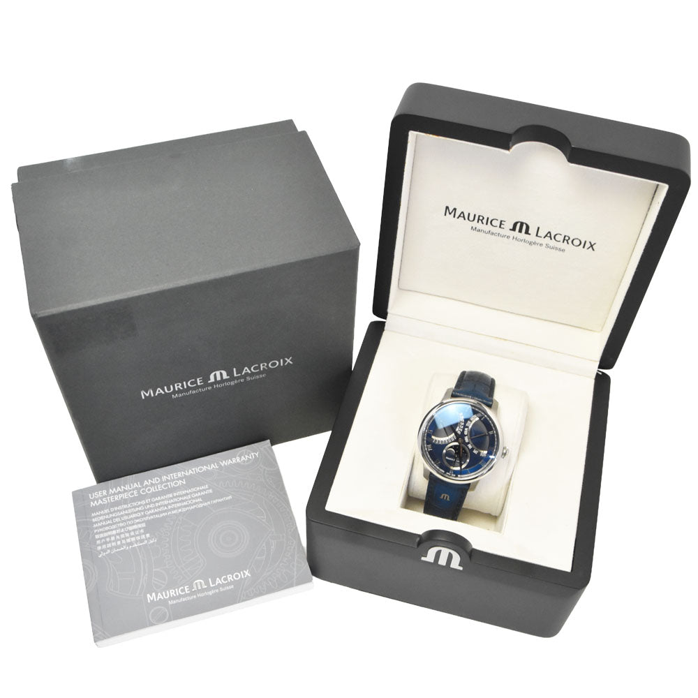 with paper MAURICE LACROIX Masterpiece MP6608-SS001-410-1 Moon Phase Retrograde blue Dial Automatic Men's
 Watch N#146990