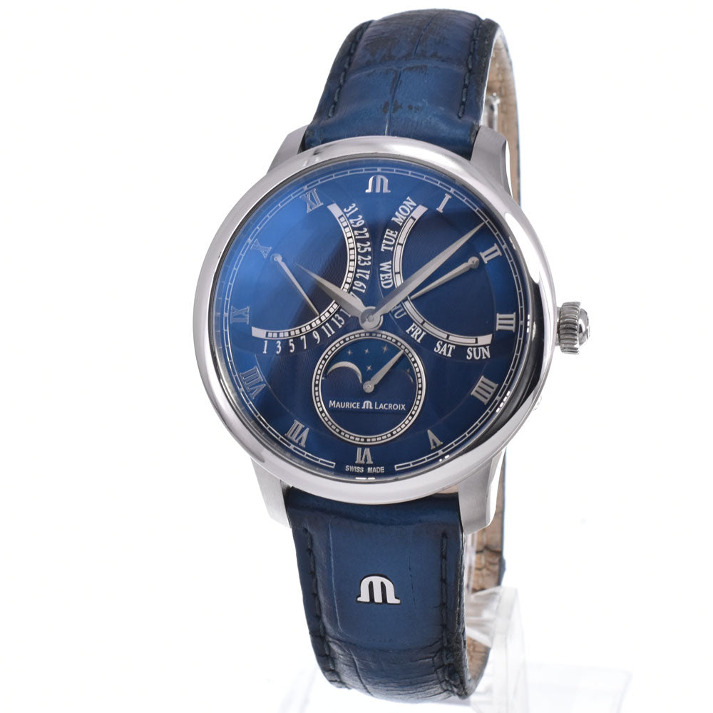 with paper MAURICE LACROIX Masterpiece MP6608-SS001-410-1 Moon Phase Retrograde blue Dial Automatic Men's
 Watch N#146990