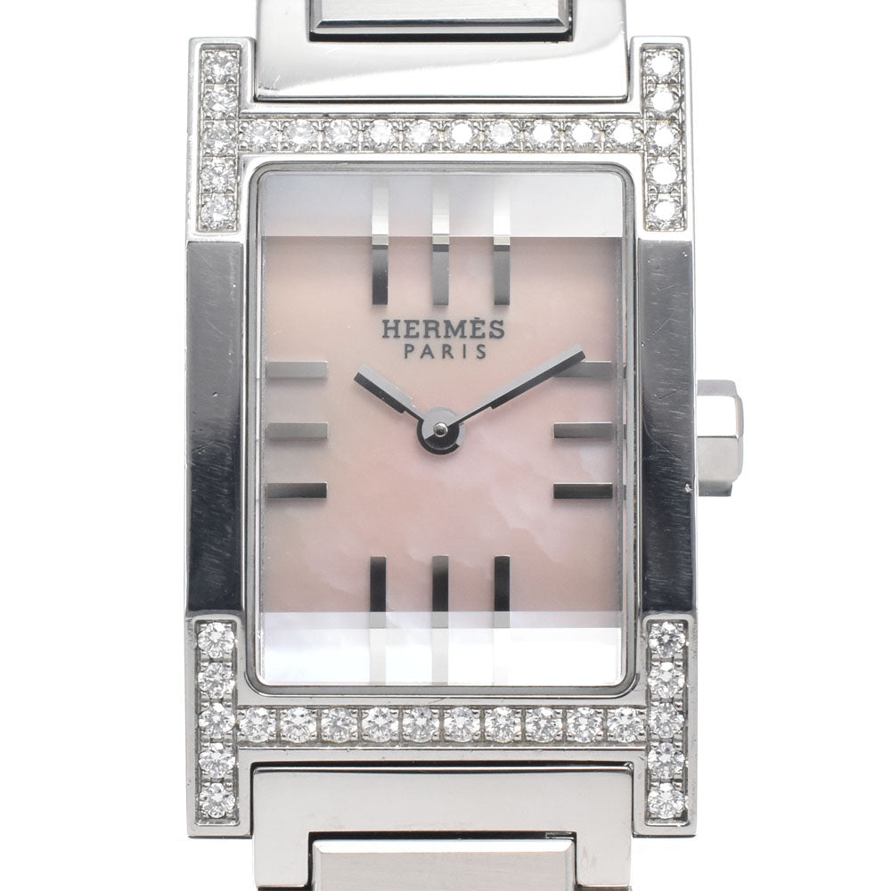 HERMES tandem TA1.230 Diamond Bezel Pink shell Dial Quartz Ladies
 Watch H#147013