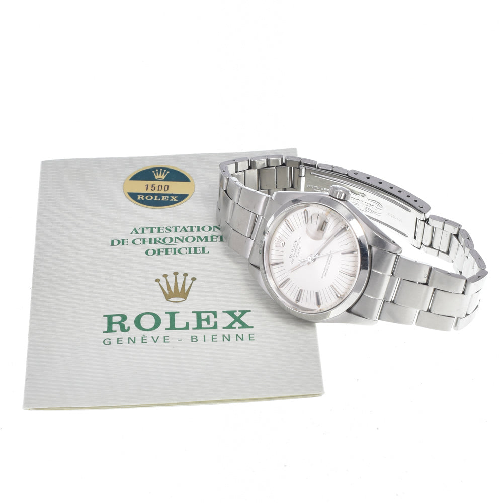 with paper ROLEX Oyster perpetual date 1500 vintage Cal.1570 Silver Dial Automatic Men's
 Watch I#147062