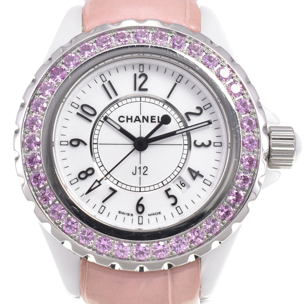 CHANEL J12 H1336 Pink sapphire White shell Dial Quartz Ladies
 Watch D#147088