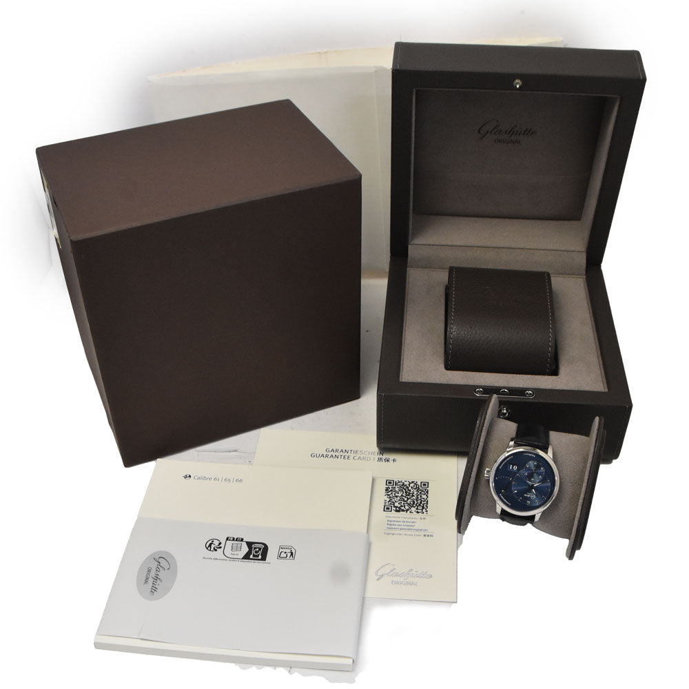 with paper GLASHUTTE ORIGINAL Pano reserve 1-65-01-26-12-61 blue Dial Hand Winding Men's
 Watch B#147096