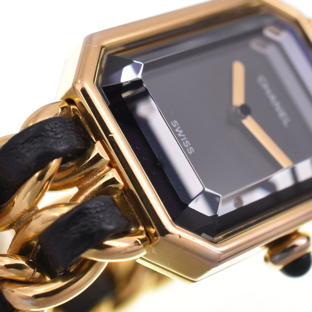 CHANEL Premiere H0001 Gold Plated / Leather black Dial Quartz Ladies
 Watch E#147209
