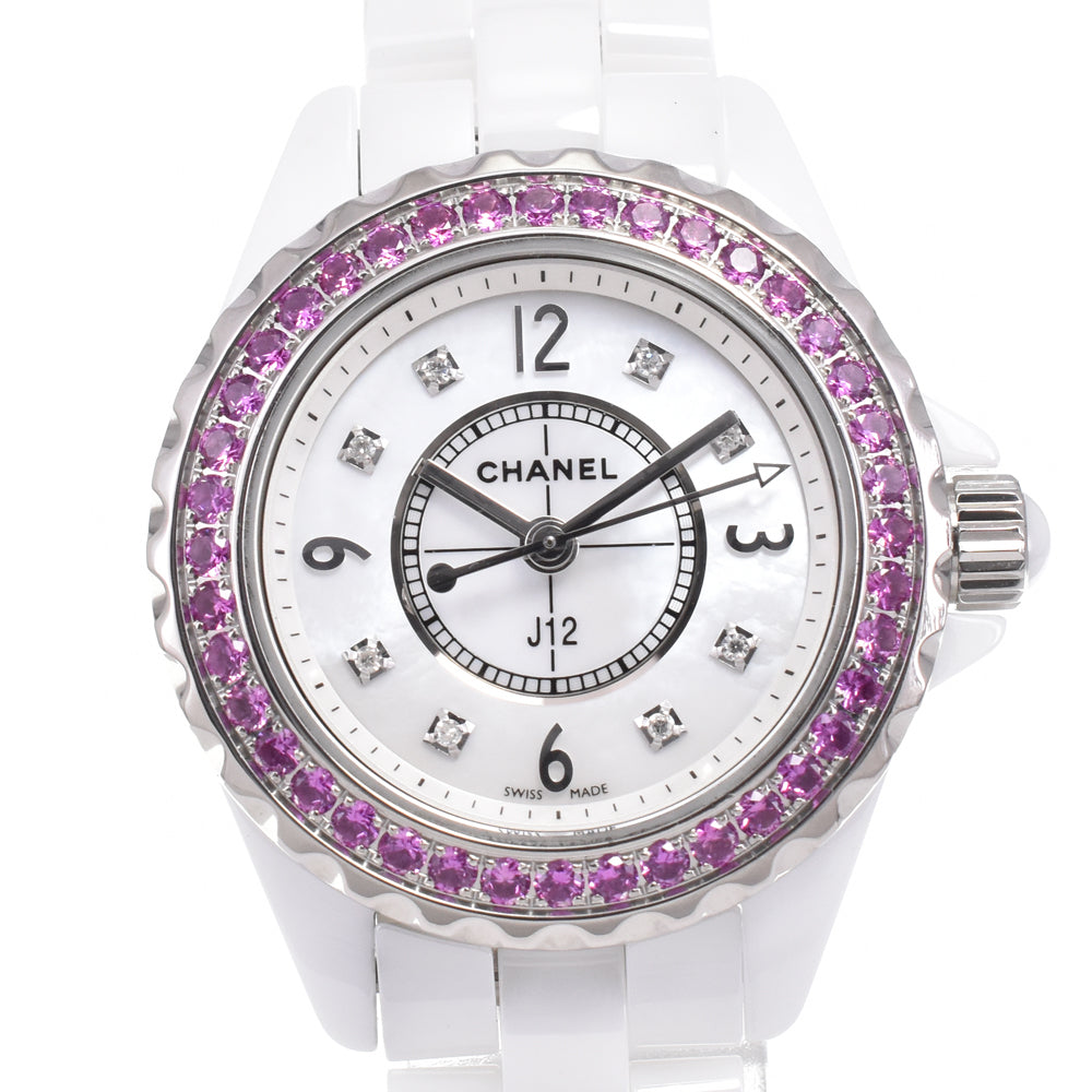 with paper CHANEL J12 H3243 Diamond pink sapphire White shell Dial Quartz Ladies
 Watch D#147237