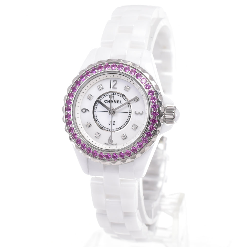 with paper CHANEL J12 H3243 Diamond pink sapphire White shell Dial Quartz Ladies
 Watch D#147237