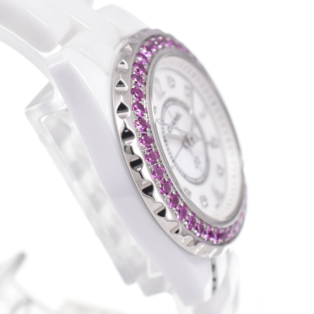 with paper CHANEL J12 H3243 Diamond pink sapphire White shell Dial Quartz Ladies
 Watch D#147237