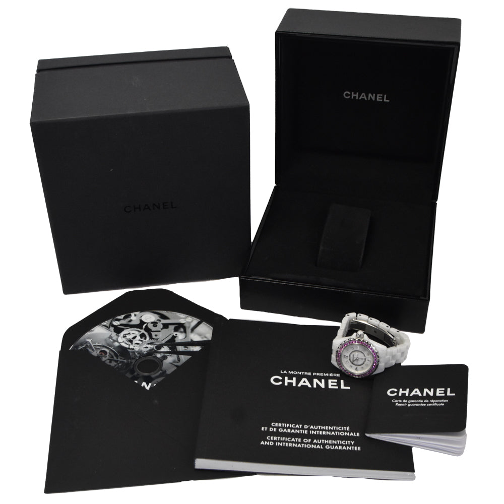 with paper CHANEL J12 H3243 Diamond pink sapphire White shell Dial Quartz Ladies
 Watch D#147237