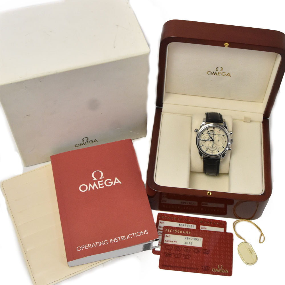 with paper OMEGA De Ville Co-Axial Rattrapante 4847.30.31 Chronograph see-through back white Dial Automatic Men's
 Watch H#147315
