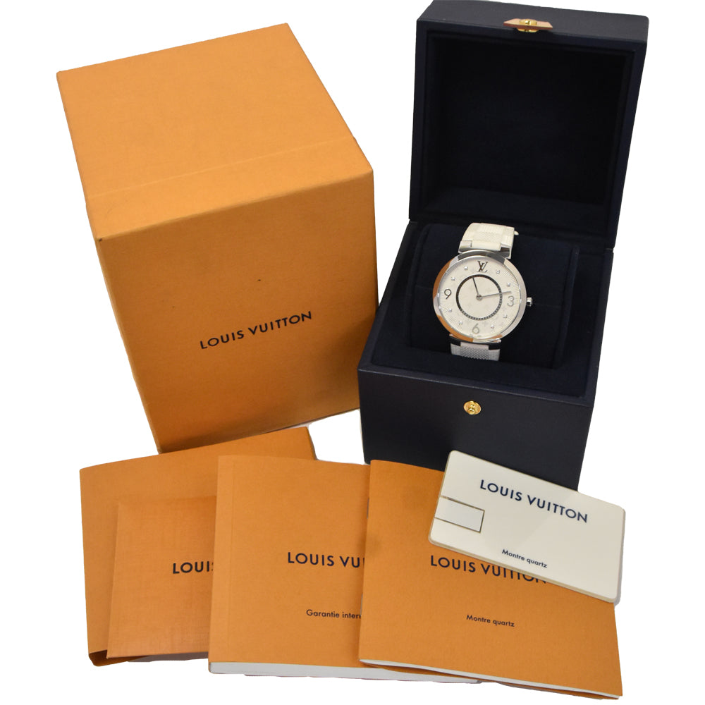 with paper LOUIS VUITTON Tanbur slim Q1E01 8P diamond white Dial Quartz Men's
 Watch E#147330
