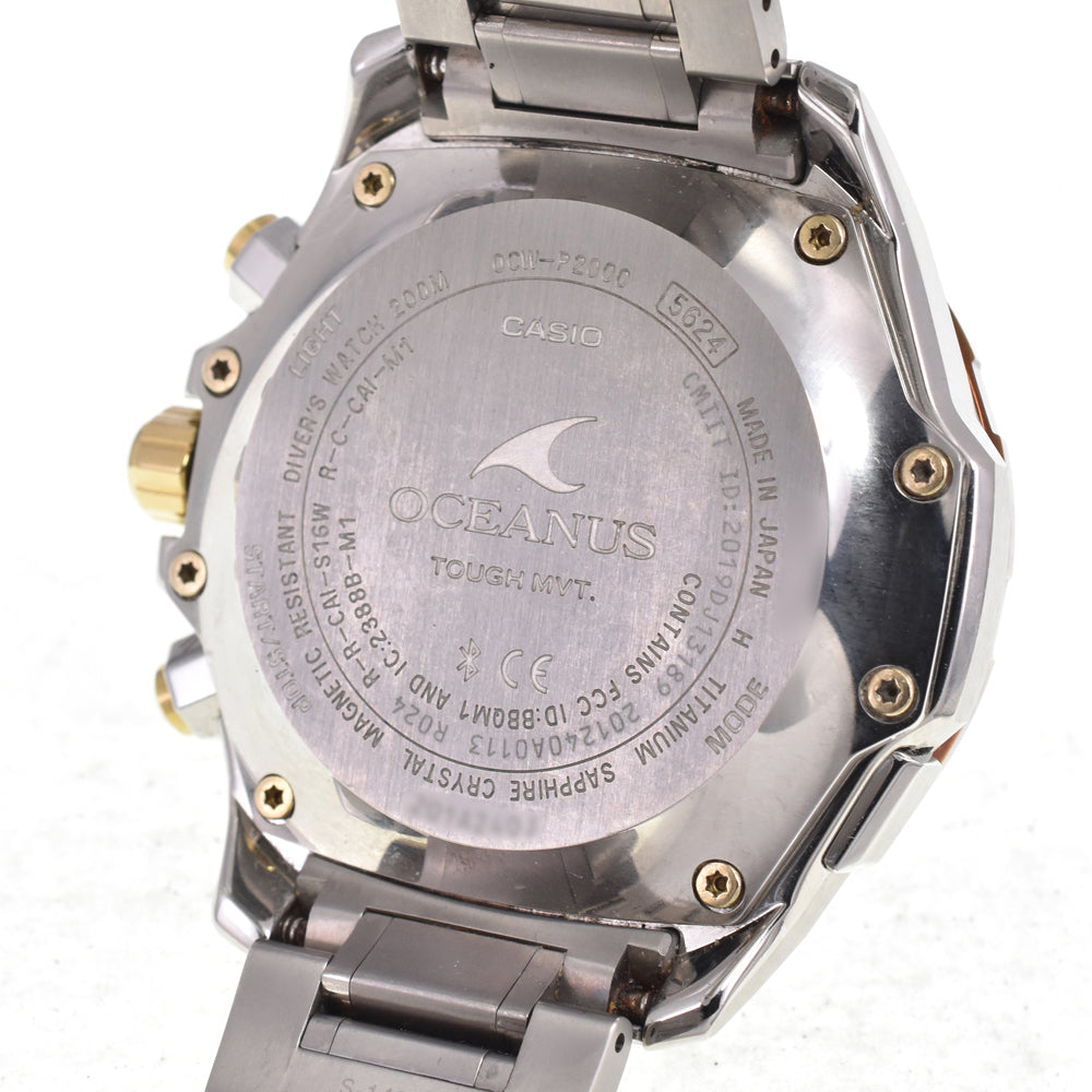with paper CASIO Oceanus Cacharo OCW-P2000D-2AJF Titanium Authentic Divers Navy Dial Radio Sync Solar Men's
 Watch G#147433