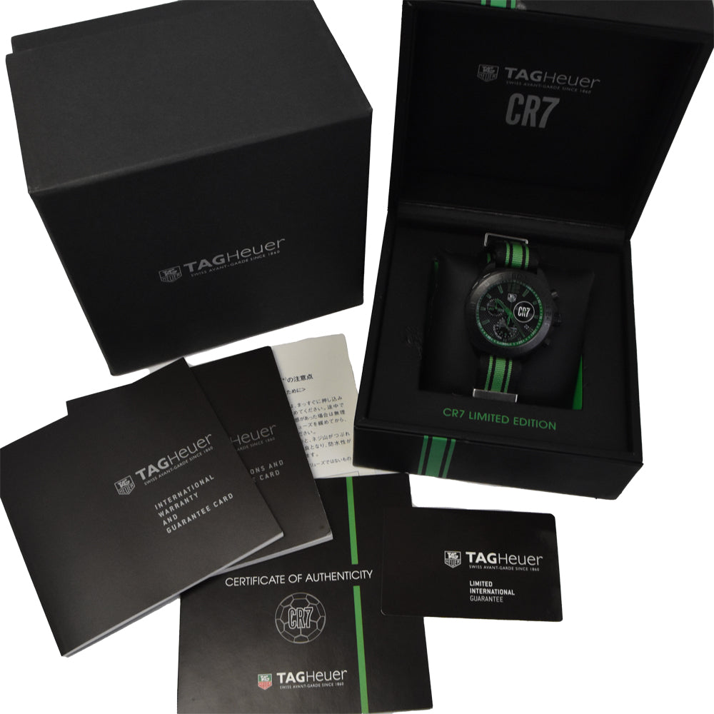 with paper TAG HEUER Formula 1 CAZ1113.FC8189 Cristiano Ronaldo (CR7) Black / green Dial Quartz Men's
 Watch D#147436