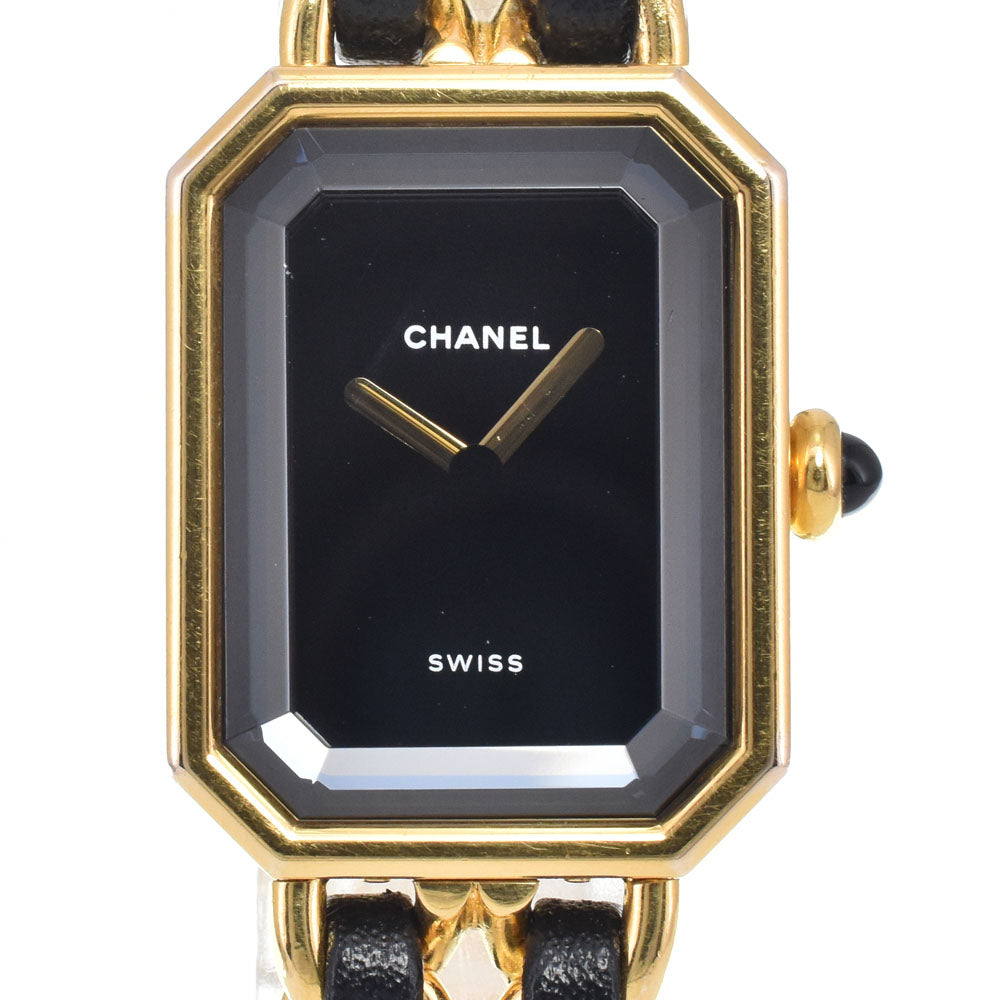 CHANEL Premiere L H0001 Gold Plated / Leather black Dial Quartz Ladies
 Watch L#147539