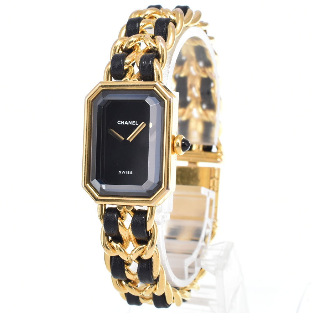 CHANEL Premiere L H0001 Gold Plated / Leather black Dial Quartz Ladies
 Watch L#147539
