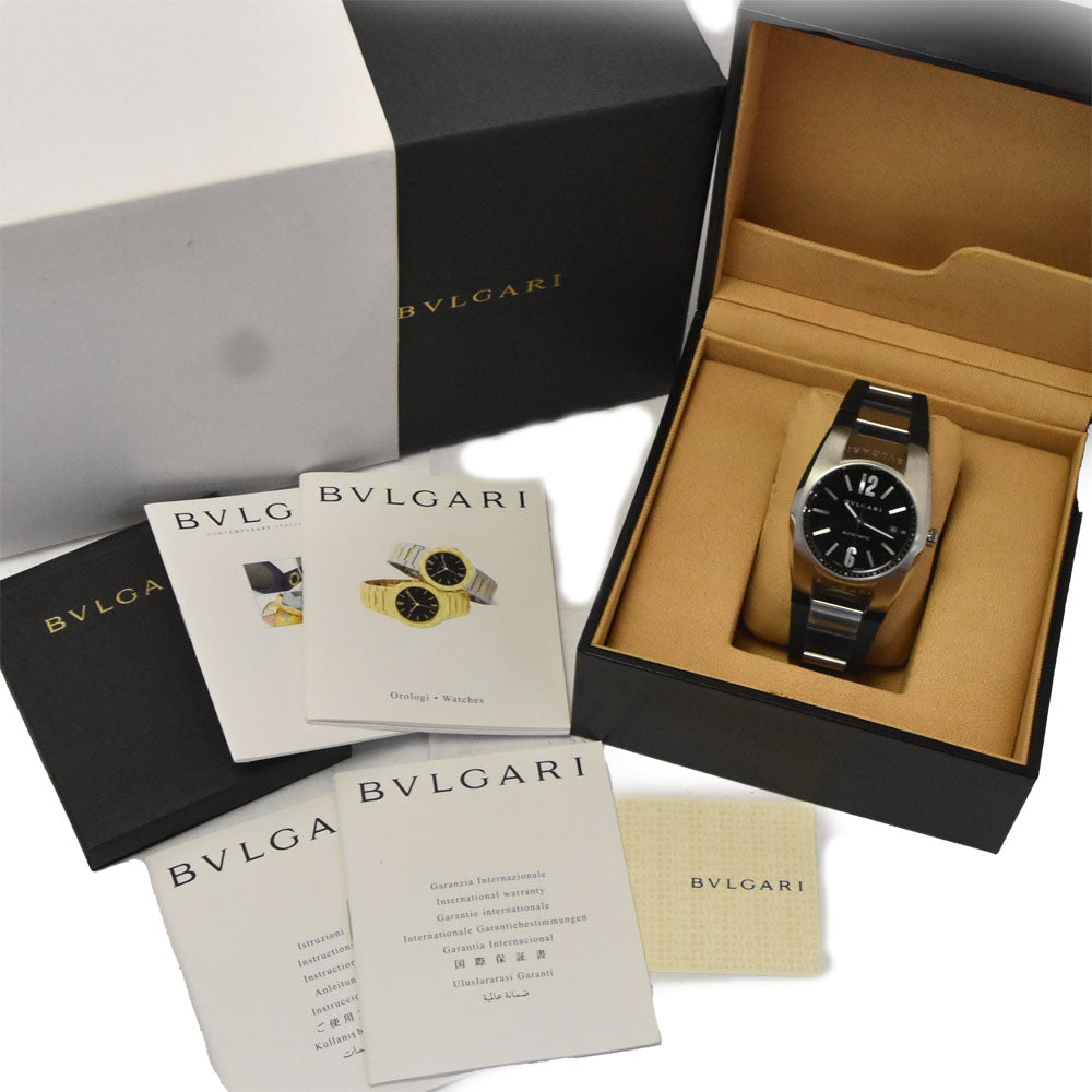 with paper BVLGARI Elgon EG40S Date Stainless Steel Leather black Dial Automatic Men's
 Watch I#147576