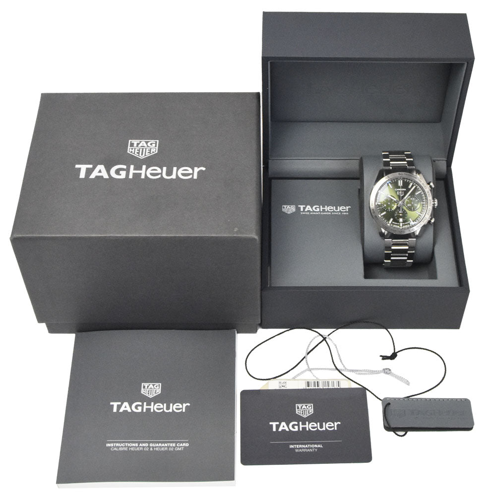 with paper TAG HEUER Carrera02 Sports Chronograph CBN2A10.BA0643 green Dial Automatic Men's
 Watch H#147582