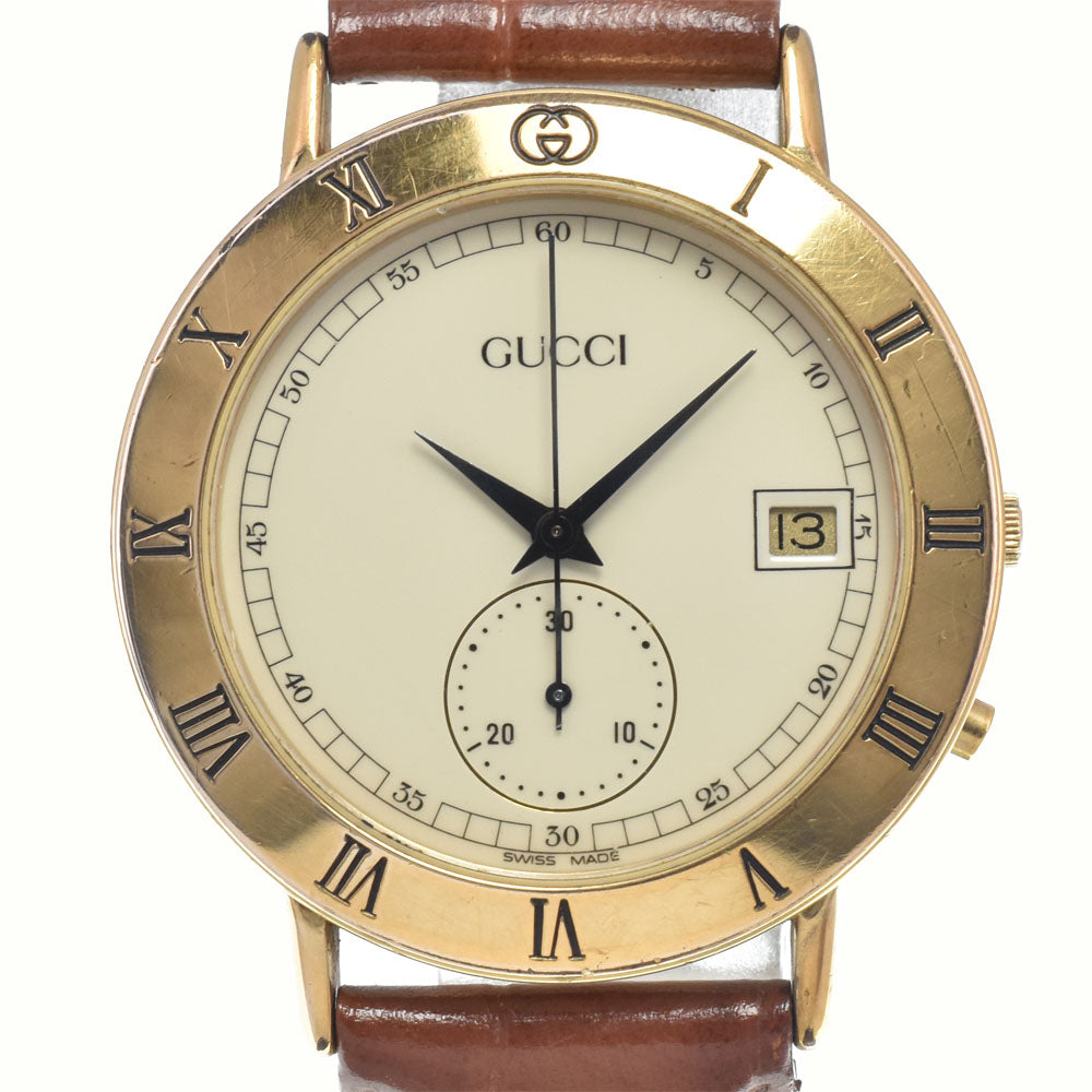 GUCCI 3800M Gold Plated / Leather Ivory Dial Quartz Ladies
 Watch I#147696