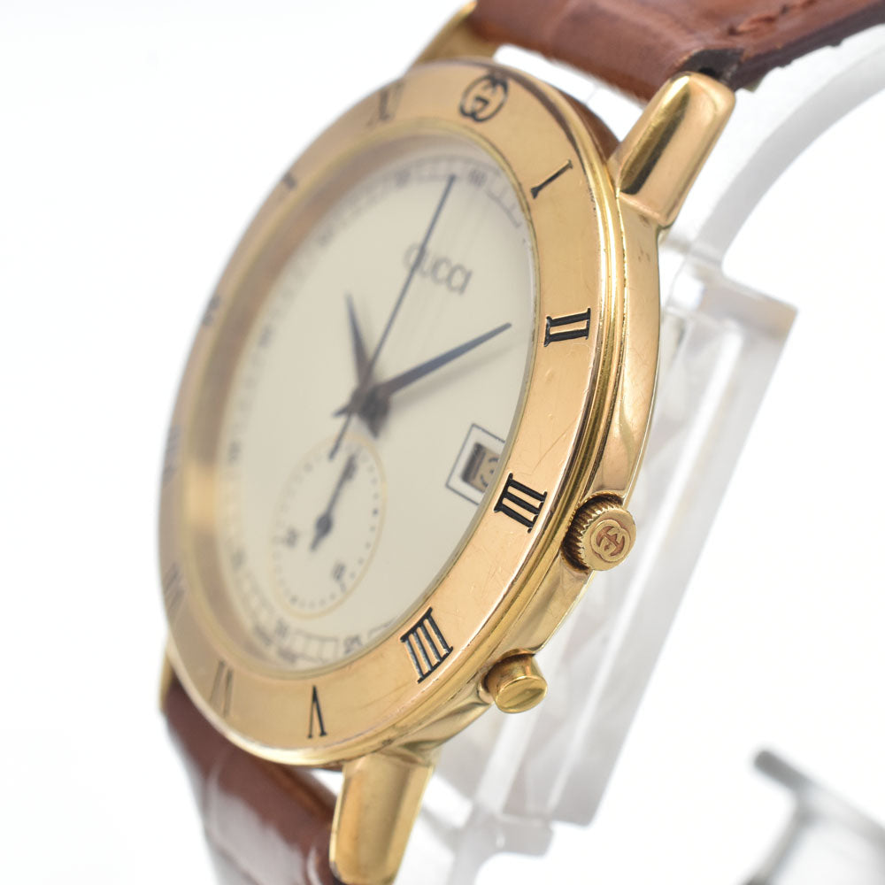 GUCCI 3800M Gold Plated / Leather Ivory Dial Quartz Ladies
 Watch I#147696