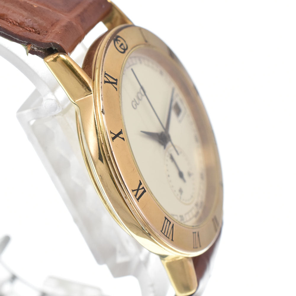 GUCCI 3800M Gold Plated / Leather Ivory Dial Quartz Ladies
 Watch I#147696