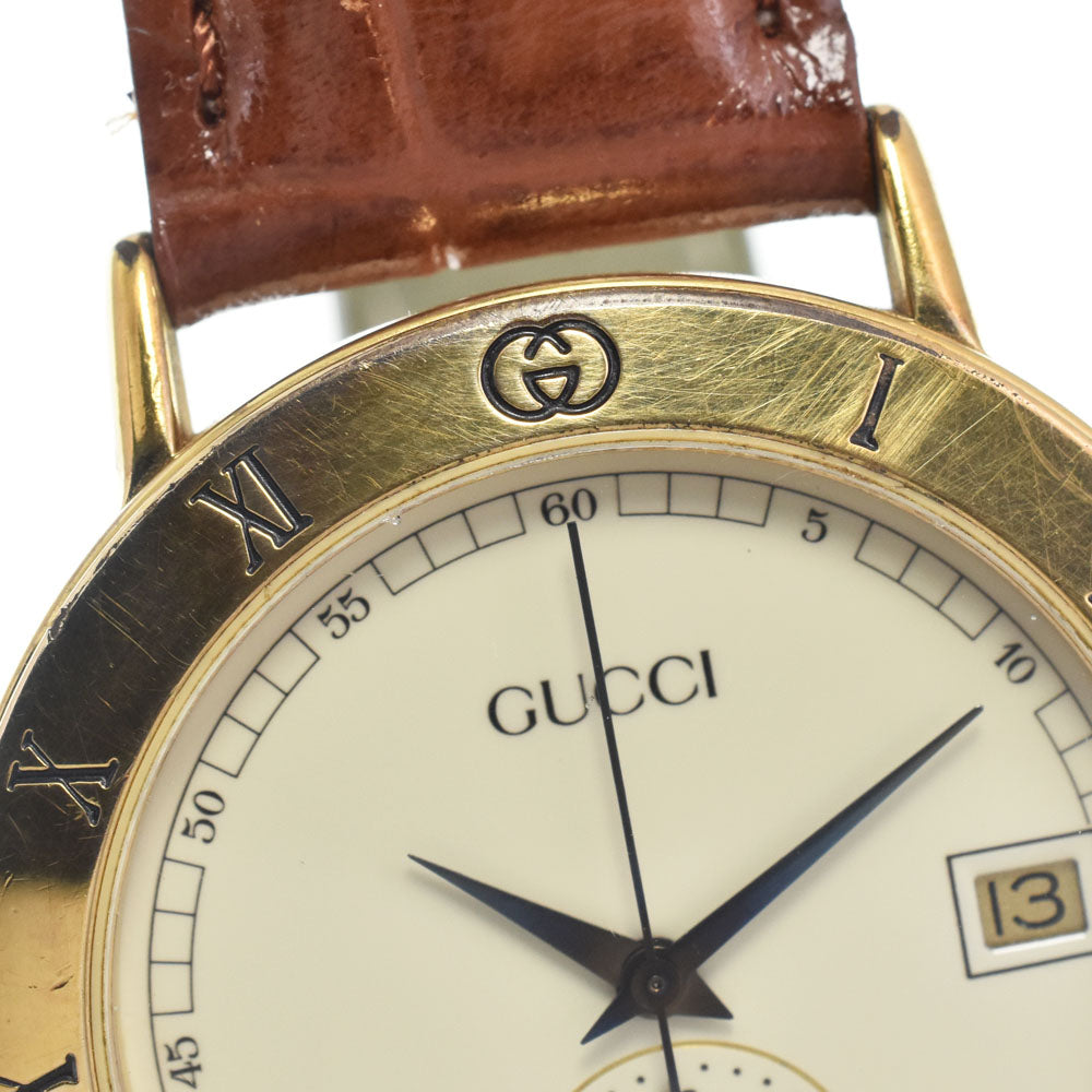 GUCCI 3800M Gold Plated / Leather Ivory Dial Quartz Ladies
 Watch I#147696
