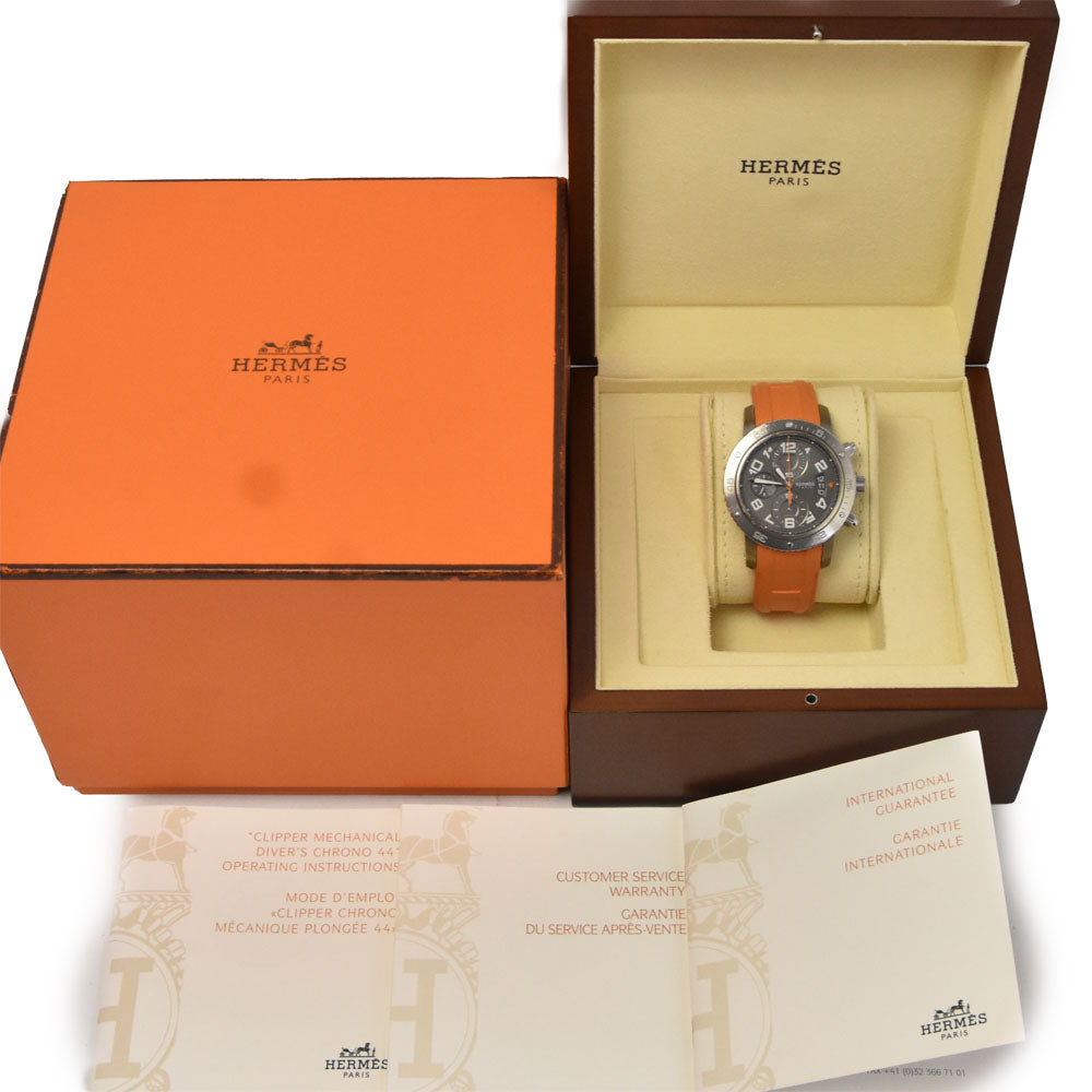 with paper HERMES Clipper diver CP2.941 Titanium/Stainless Steel Chronograph Date gray Dial Automatic Men's
 Watch H#147784