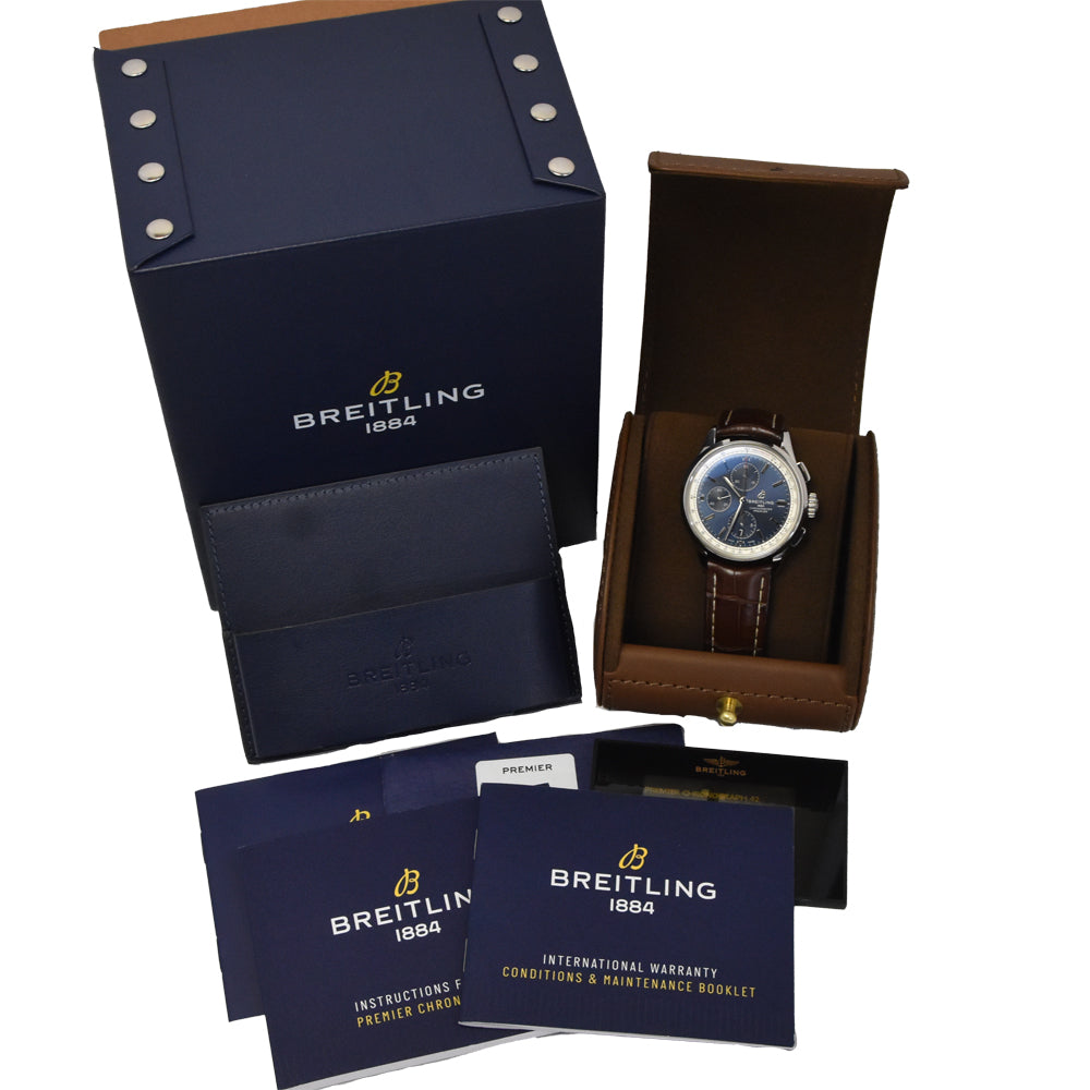 with paper BREITLING Premier A13315 Chronograph Date blue Dial Automatic Men's
 Watch H#147807