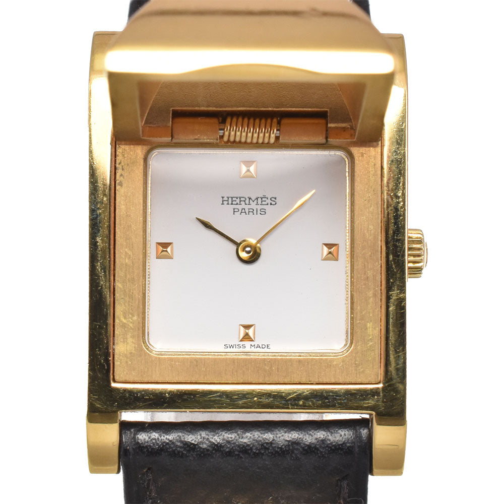 HERMES Medor Gold Plated / Leather white Dial Quartz Ladies
 Watch I#147811