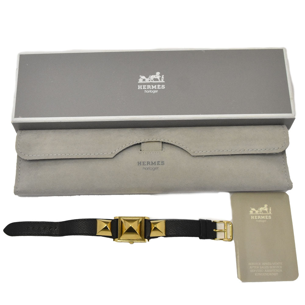 HERMES Medor Gold Plated / Leather white Dial Quartz Ladies
 Watch I#147811