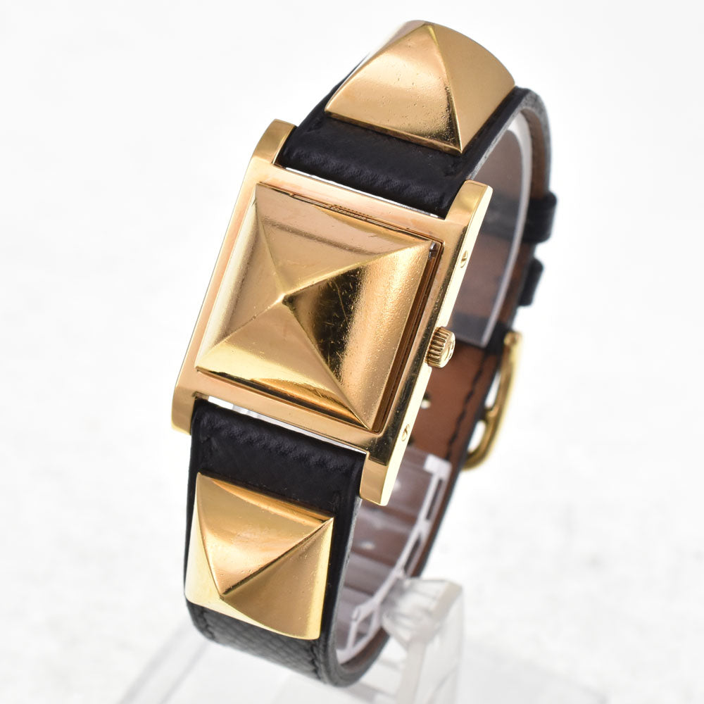 HERMES Medor Gold Plated / Leather white Dial Quartz Ladies
 Watch I#147811