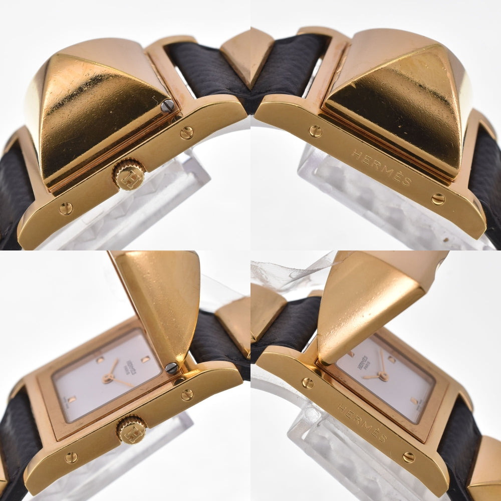 HERMES Medor Gold Plated / Leather white Dial Quartz Ladies
 Watch I#147811