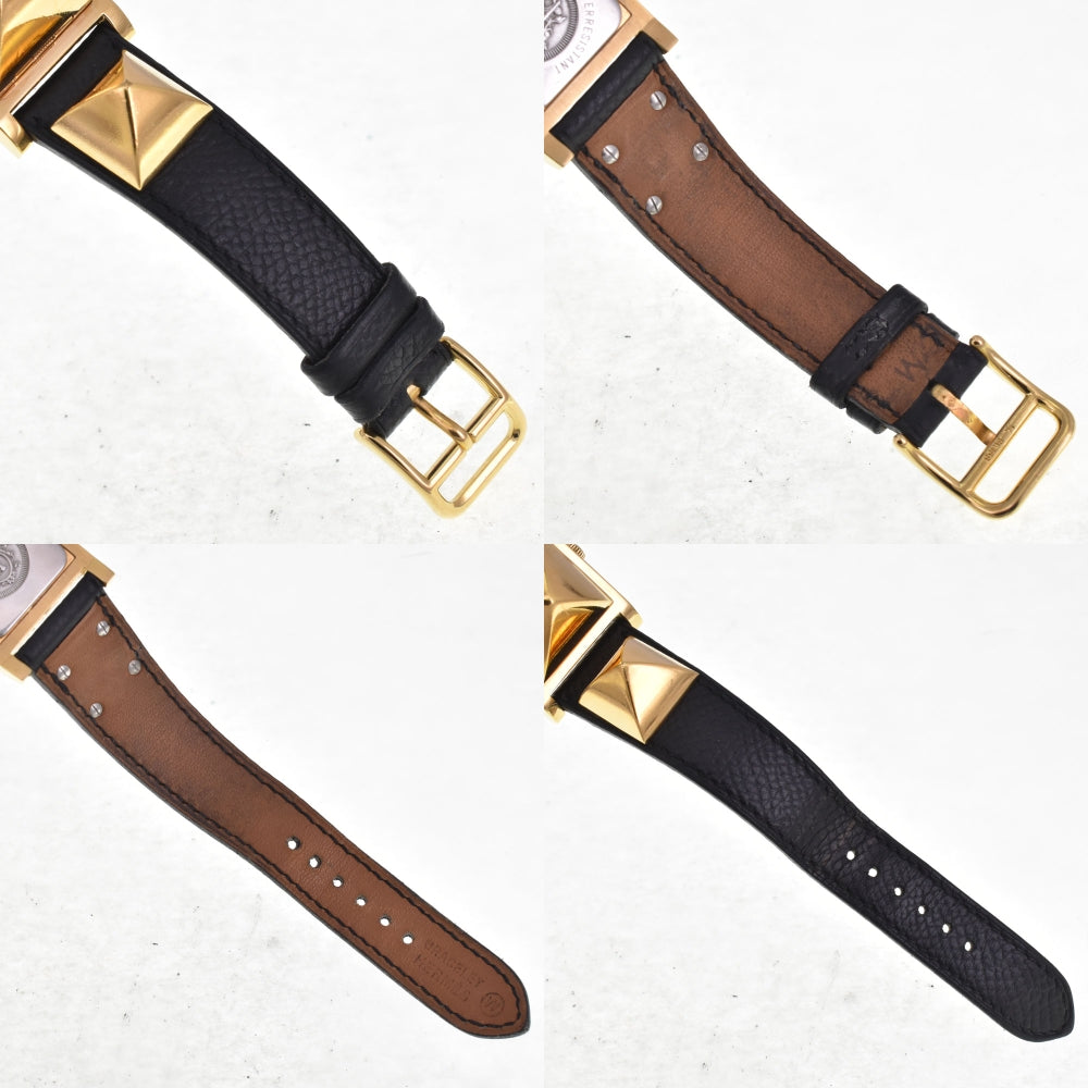 HERMES Medor Gold Plated / Leather white Dial Quartz Ladies
 Watch I#147811