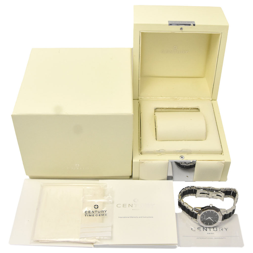 with paper CENTURY Time gem 606.7.X.50I.12.SR 1P Diamond black Dial Quartz Ladies
 Watch J#147890