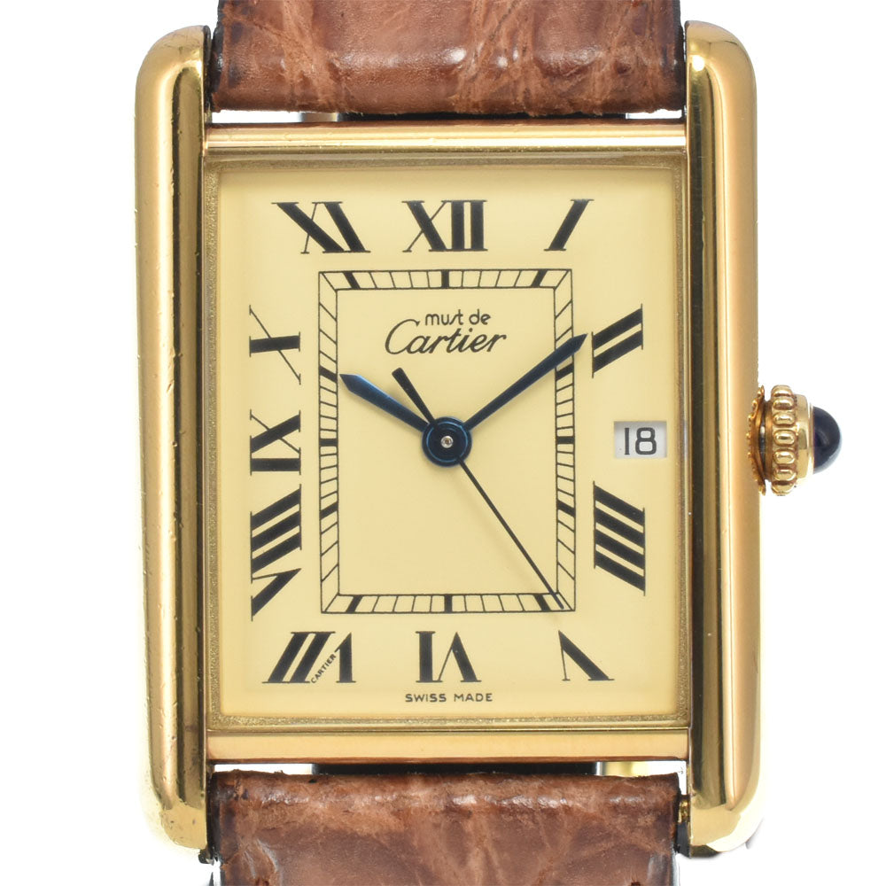 CARTIER Must tank LM W1017454 SV925 (Gold Plated) / Leather gold Dial Quartz Unisex
 Watch I#147892