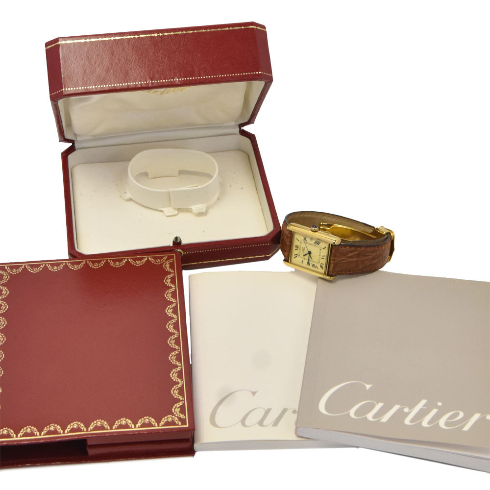 CARTIER Must tank LM W1017454 SV925 (Gold Plated) / Leather gold Dial Quartz Unisex
 Watch I#147892
