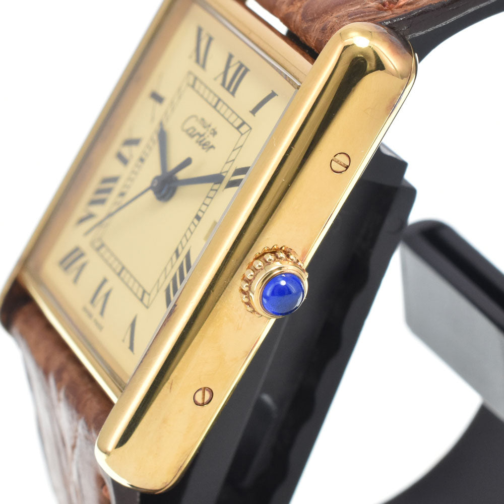CARTIER Must tank LM W1017454 SV925 (Gold Plated) / Leather gold Dial Quartz Unisex
 Watch I#147892