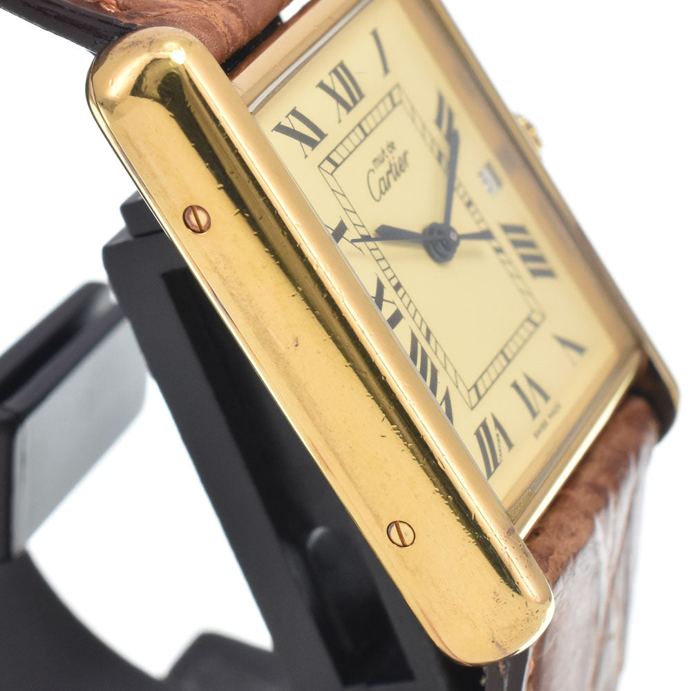CARTIER Must tank LM W1017454 SV925 (Gold Plated) / Leather gold Dial Quartz Unisex
 Watch I#147892