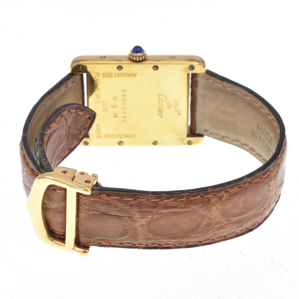CARTIER Must tank LM W1017454 SV925 (Gold Plated) / Leather gold Dial Quartz Unisex
 Watch I#147892