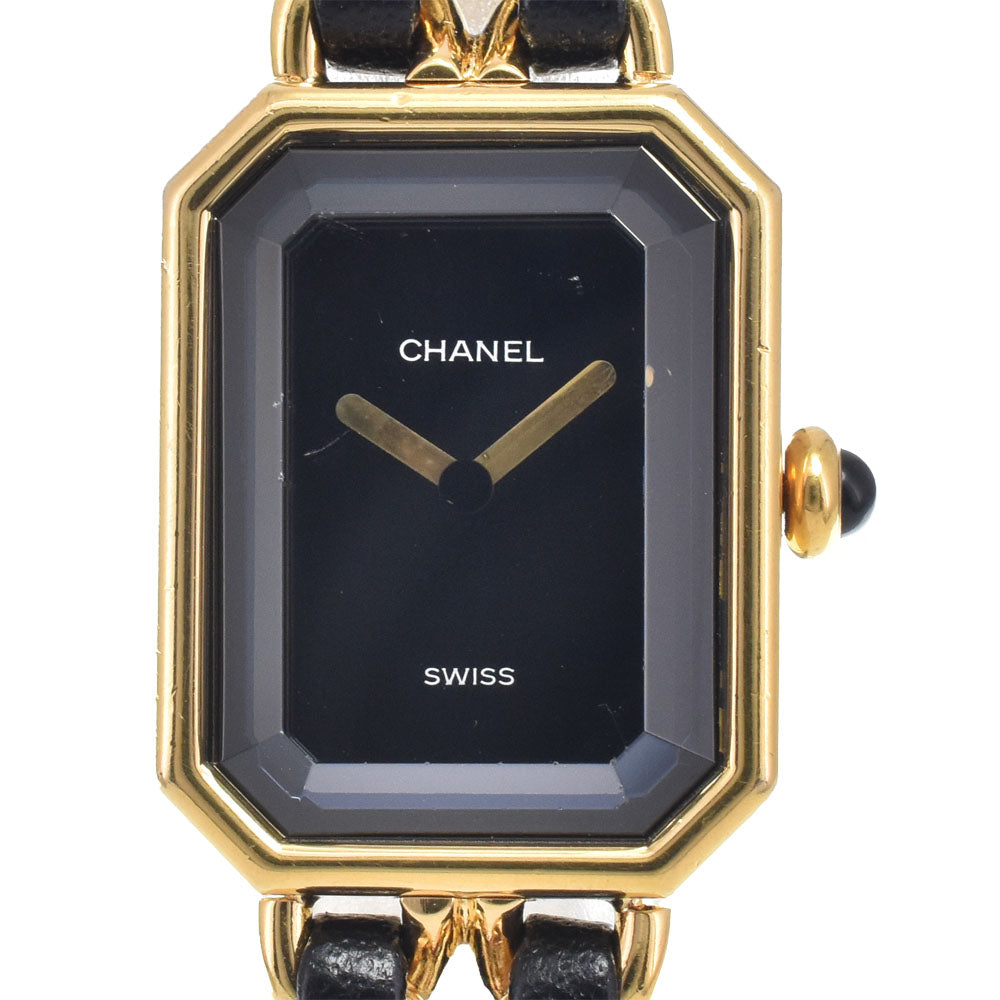 CHANEL Premiere L H0001 Gold Plated / Leather black Dial Quartz Ladies
 Watch J#147993