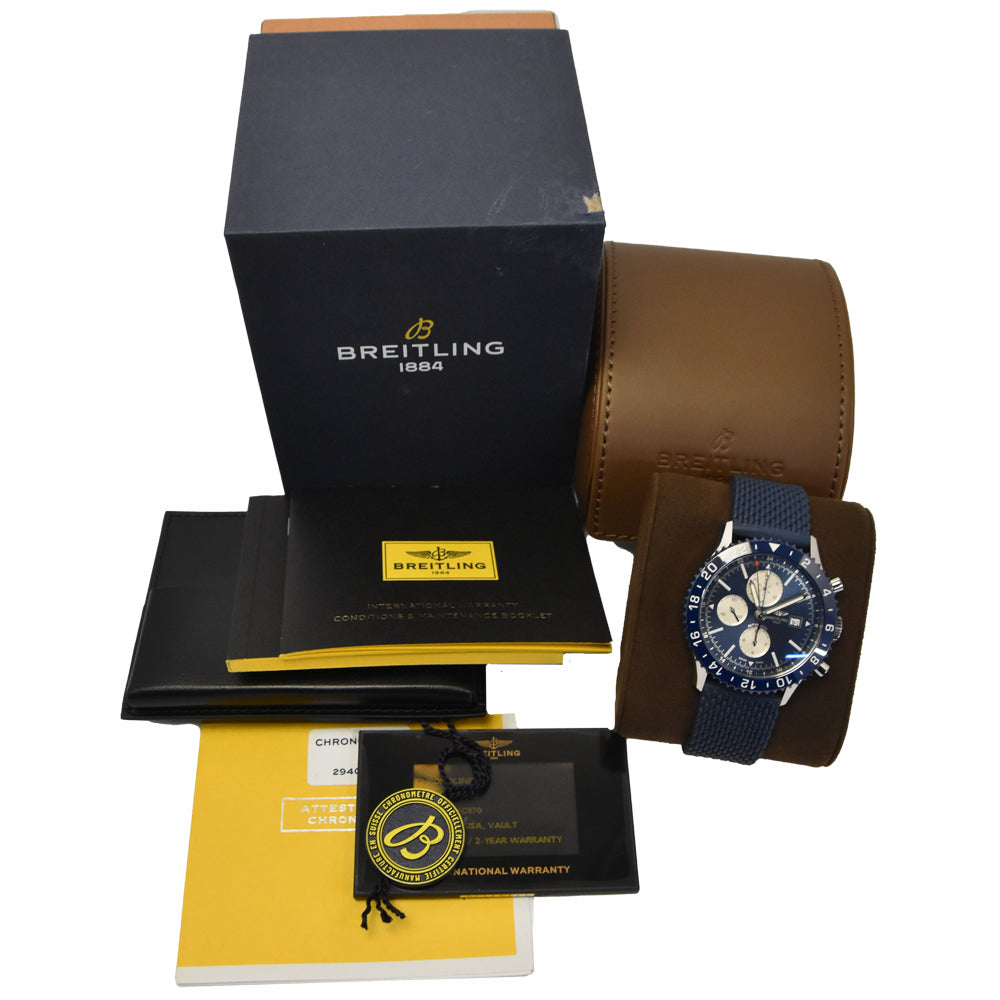 with paper BREITLING Chrono liner Y24310 Chronograph blue Dial Automatic Men's
 Watch J#148094