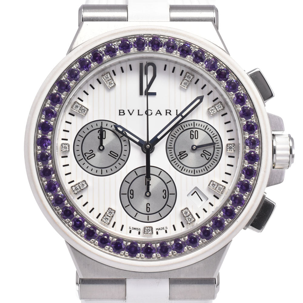 with paper BVLGARI Diagono Chronograph DG40SCH 19P Diamond Amethyst Bezel White / Silver Dial Automatic Men's
 Watch I#148121