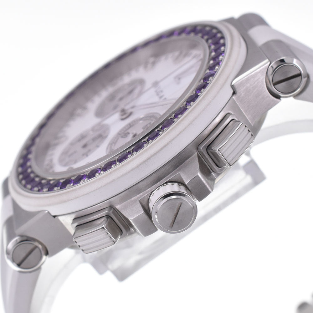with paper BVLGARI Diagono Chronograph DG40SCH 19P Diamond Amethyst Bezel White / Silver Dial Automatic Men's
 Watch I#148121