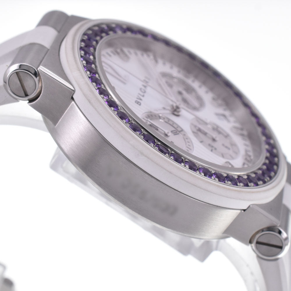 with paper BVLGARI Diagono Chronograph DG40SCH 19P Diamond Amethyst Bezel White / Silver Dial Automatic Men's
 Watch I#148121