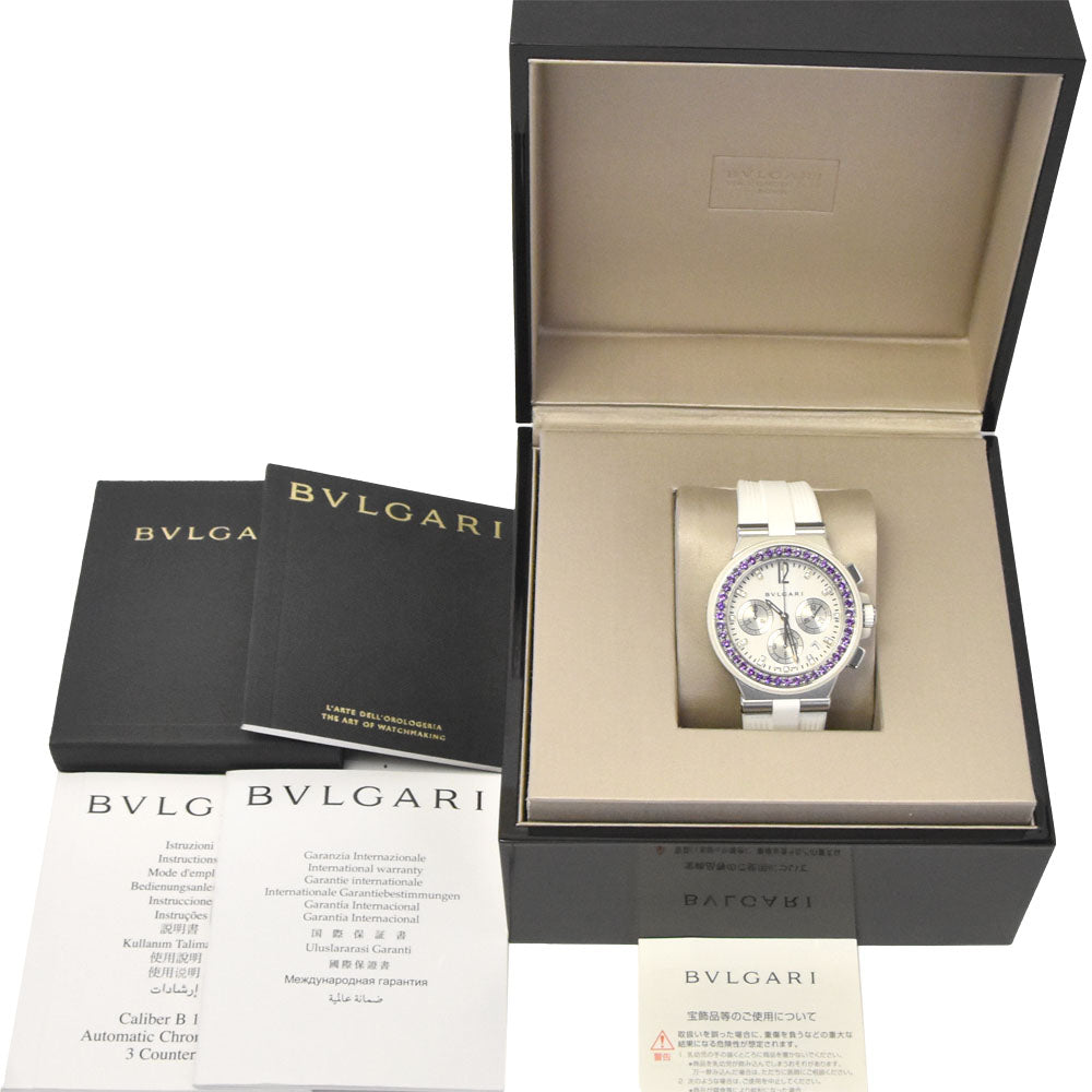 with paper BVLGARI Diagono Chronograph DG40SCH 19P Diamond Amethyst Bezel White / Silver Dial Automatic Men's
 Watch I#148121