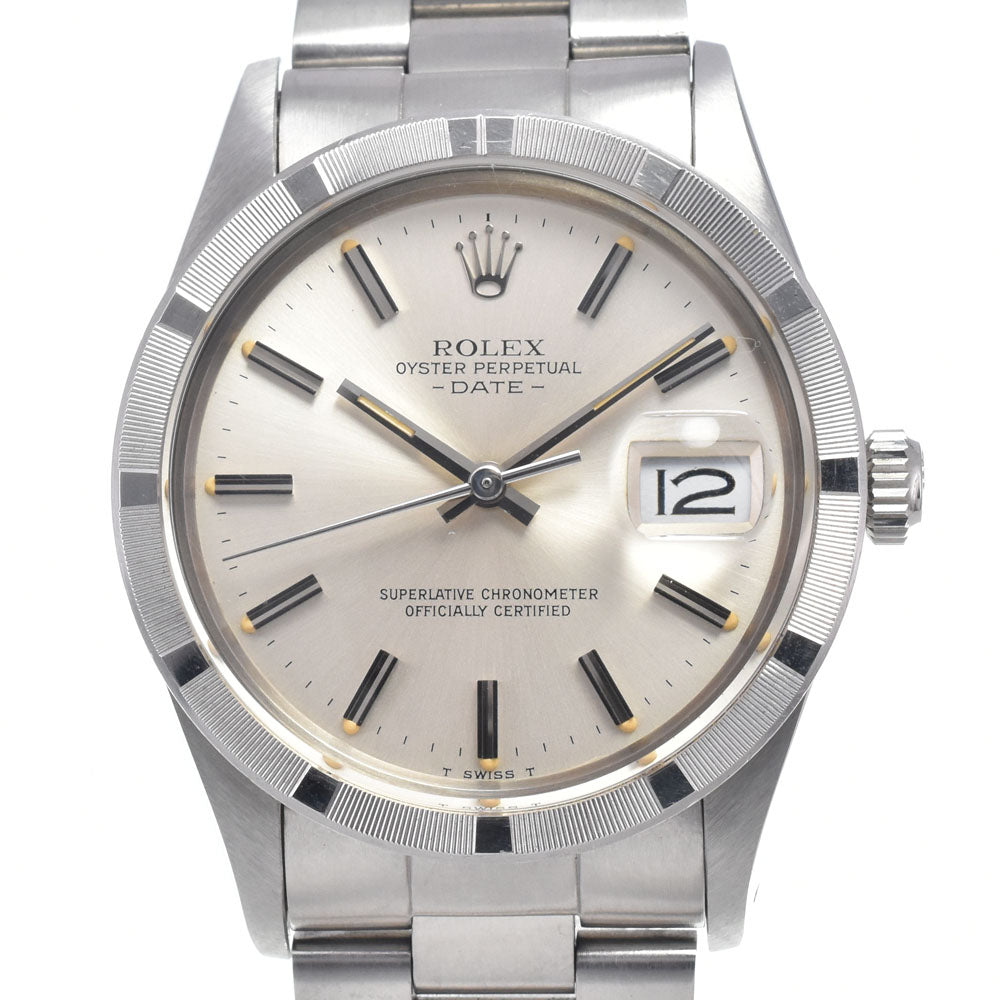 ROLEX Oyster perpetual date 15010 vintage Finely Engine Turned Bezel Silver Dial Automatic Men's
 Watch N#148157