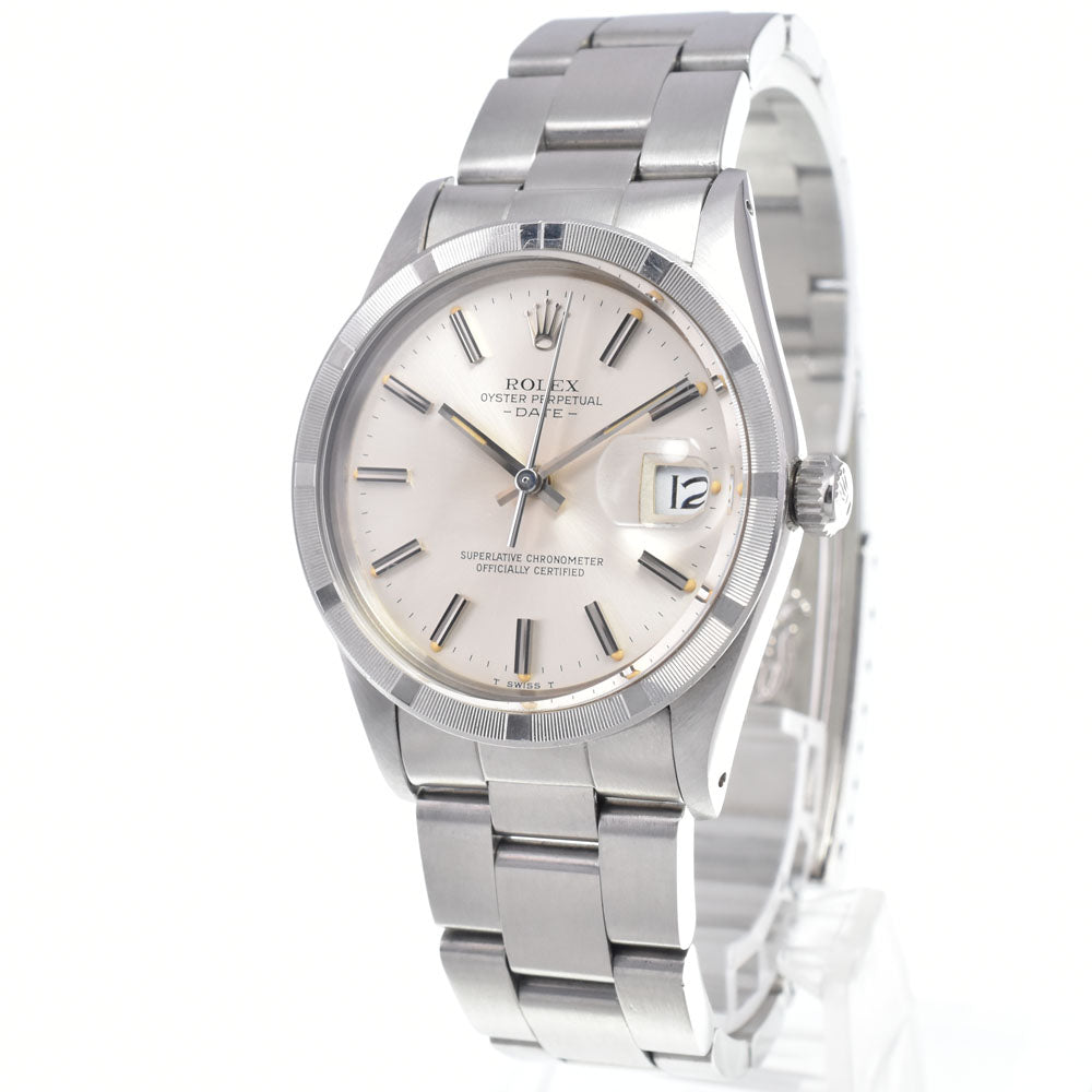 ROLEX Oyster perpetual date 15010 vintage Finely Engine Turned Bezel Silver Dial Automatic Men's
 Watch N#148157