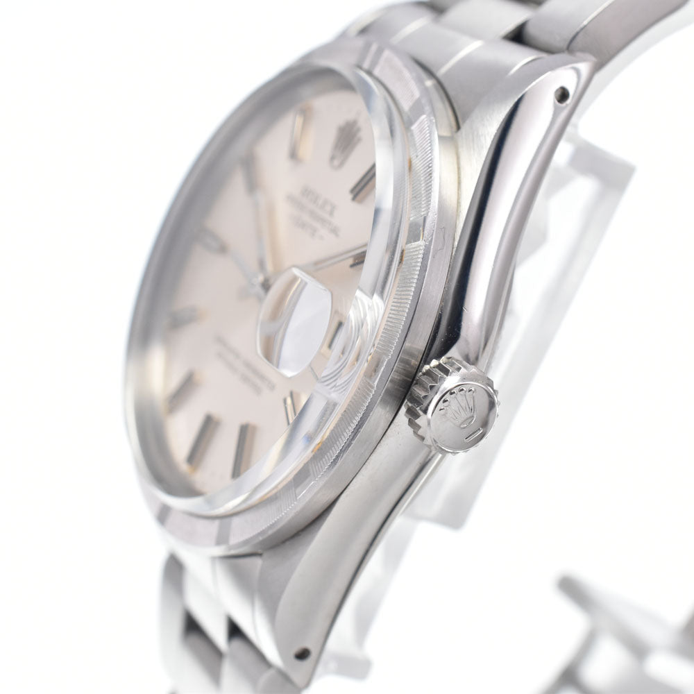 ROLEX Oyster perpetual date 15010 vintage Finely Engine Turned Bezel Silver Dial Automatic Men's
 Watch N#148157