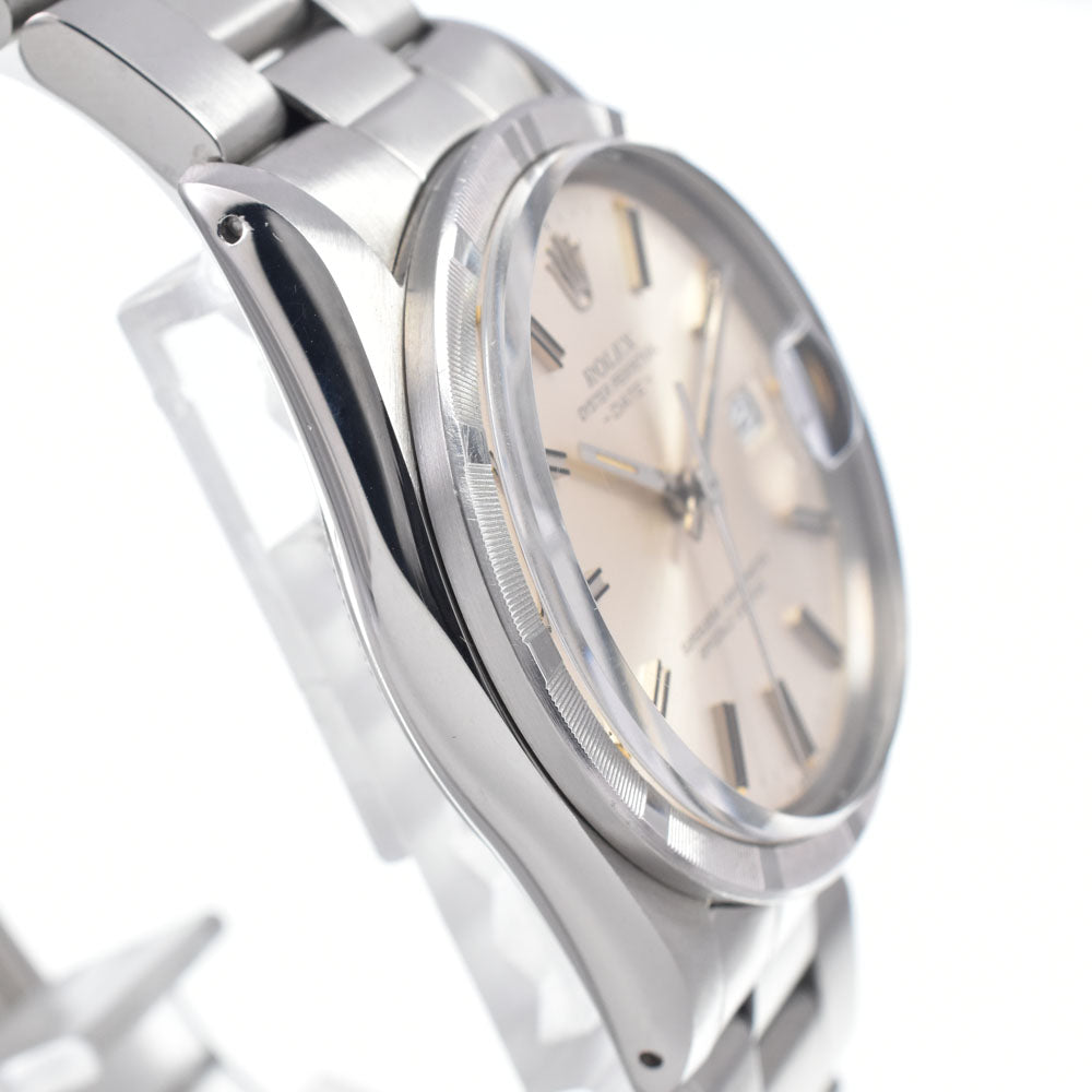 ROLEX Oyster perpetual date 15010 vintage Finely Engine Turned Bezel Silver Dial Automatic Men's
 Watch N#148157