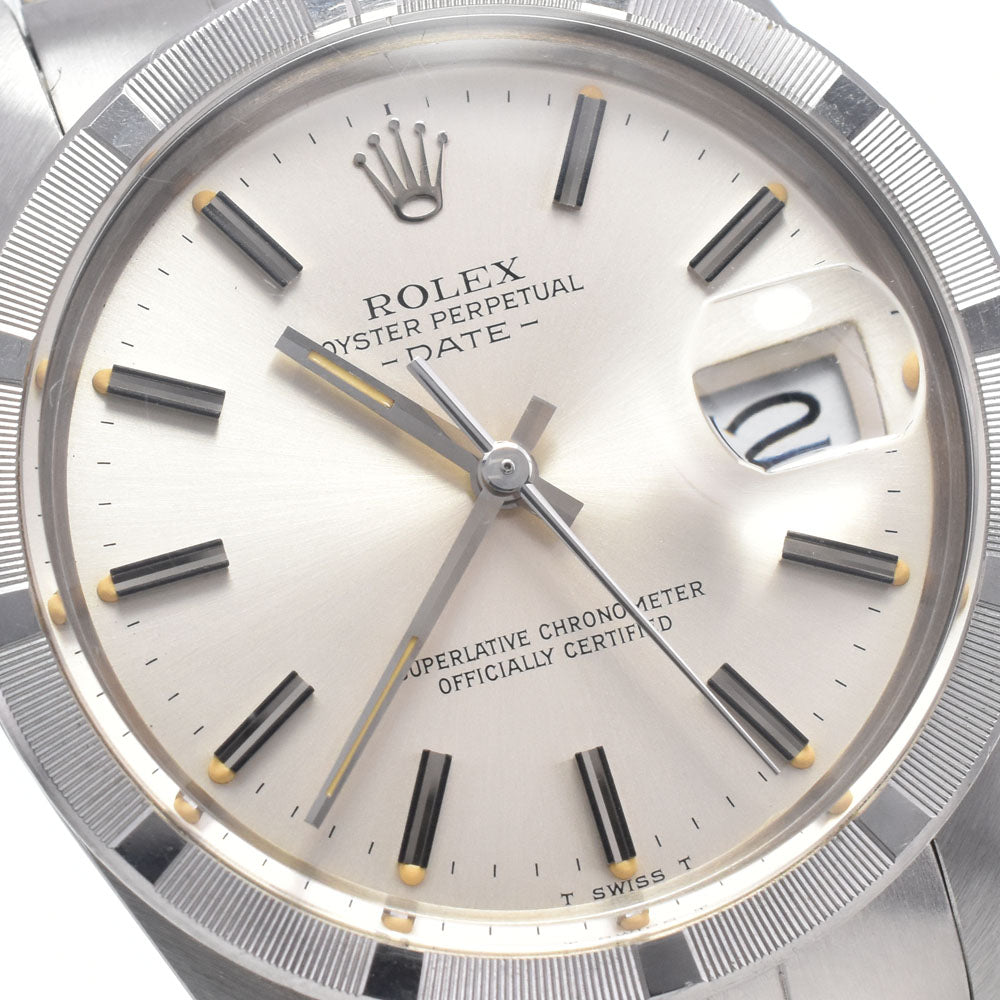 ROLEX Oyster perpetual date 15010 vintage Finely Engine Turned Bezel Silver Dial Automatic Men's
 Watch N#148157